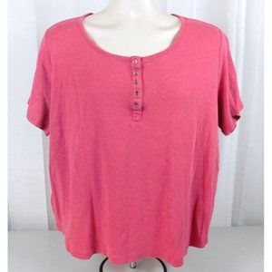Croft & Barrow Womens Classic Tee 5 Button Placket 2X Pink 100% Cotton